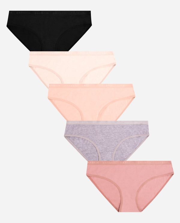 Danskin Pack Of Five Seamless Rib Bikini Brief in Pink