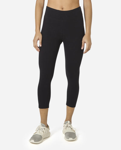 Front View of Mid-Rise Cropped Legging - Black Salt