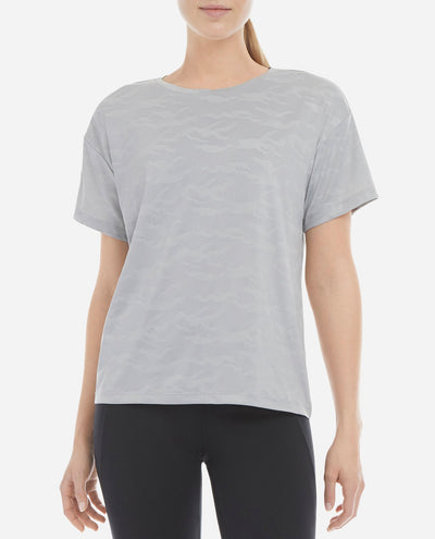 Front View of Women's Camo Boxy Tee - Light Grey Camo