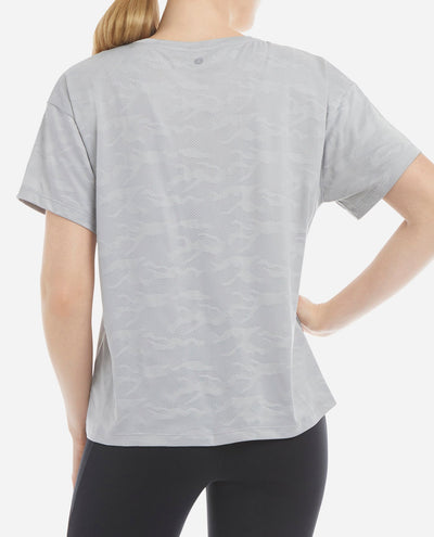 Back View of Women's Camo Boxy Tee - Light Grey Camo