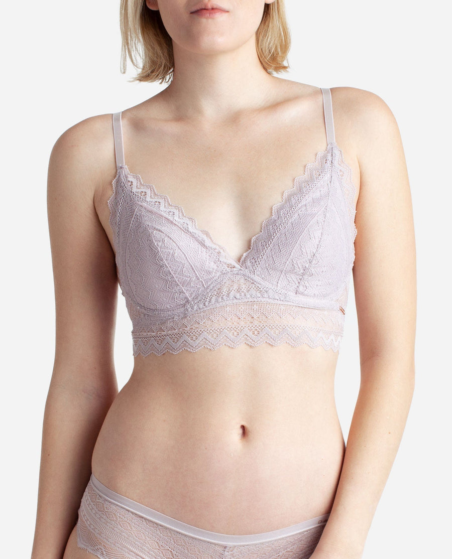 Front View of 2-Pack Lace Longline Bra BLACK