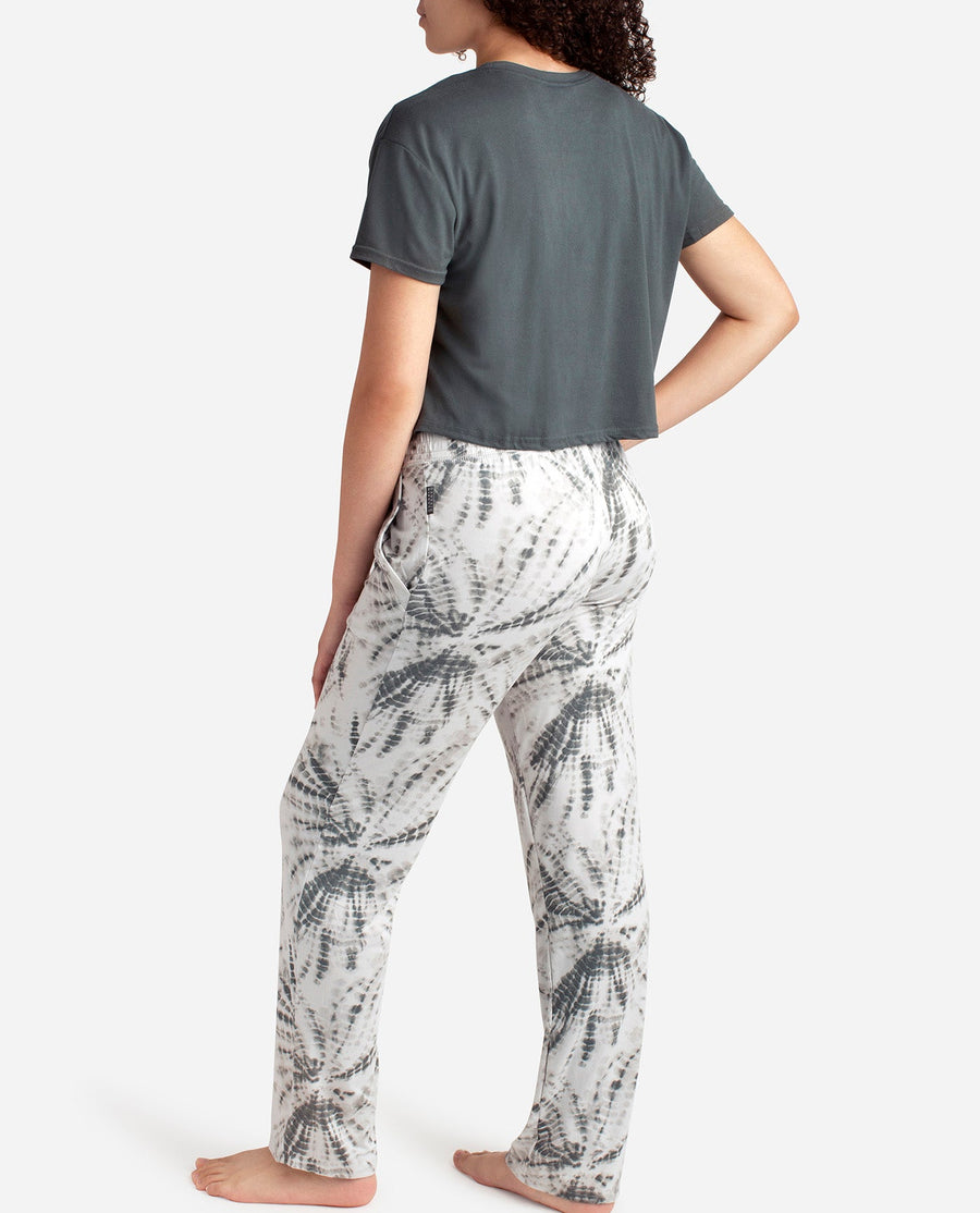 Cropped Short Sleeve Sleep Set with Wide Leg Pant - view 1