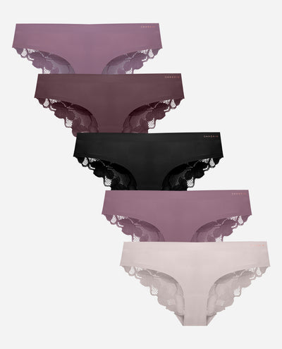 5-Pack Bonded Microfiber Hipster Underwear With Lace Back - Eclipse Multi