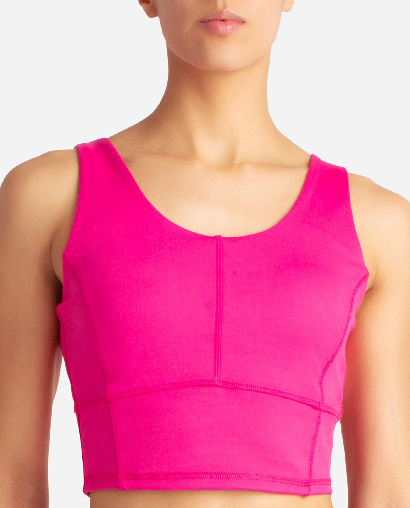 Qinsen Women's Longline Crop Built in Bra Top Pink Size XS One