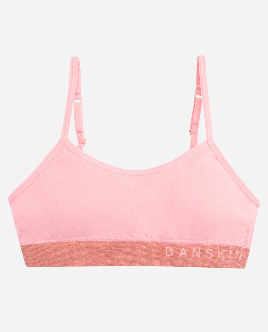 Danskin Girls Training Bra - 6 Pack Cami Sports Bralette with Removable Pads,  Size Large, Light Pink White Grey 