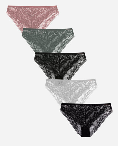 Women's 5-Pack High Cut Lace Bikini Underwear