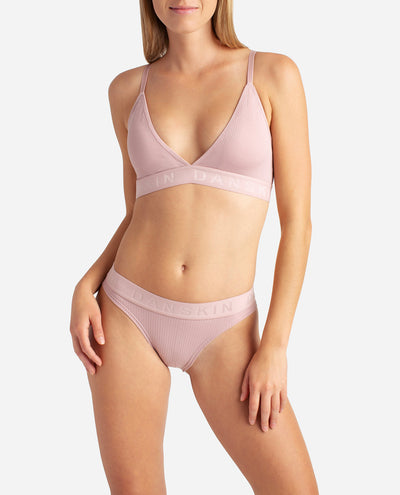 Womens Pink Seamless Triangle Bralette and Thong Set